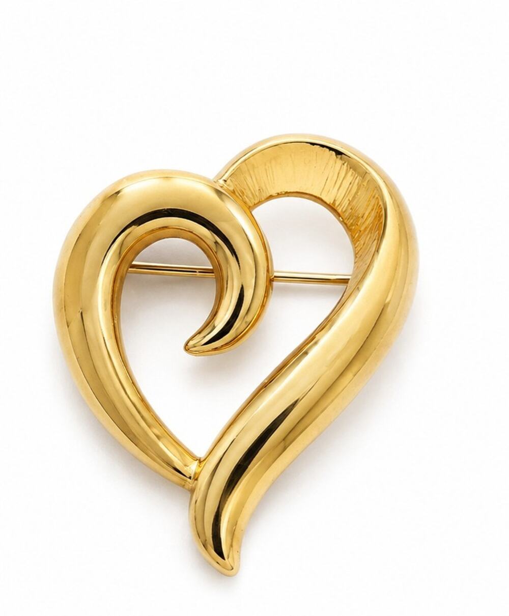 Vintage Napier Gold Tone Open Curly Swirl Heart Brooch Pin Signed Retro...